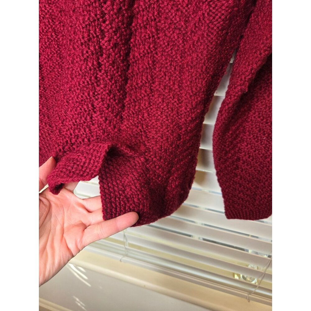 VTG Womens Red 100% Wool Shawl Cardigan Sweater L peplum chunky Academia classic - Picture 4 of 11